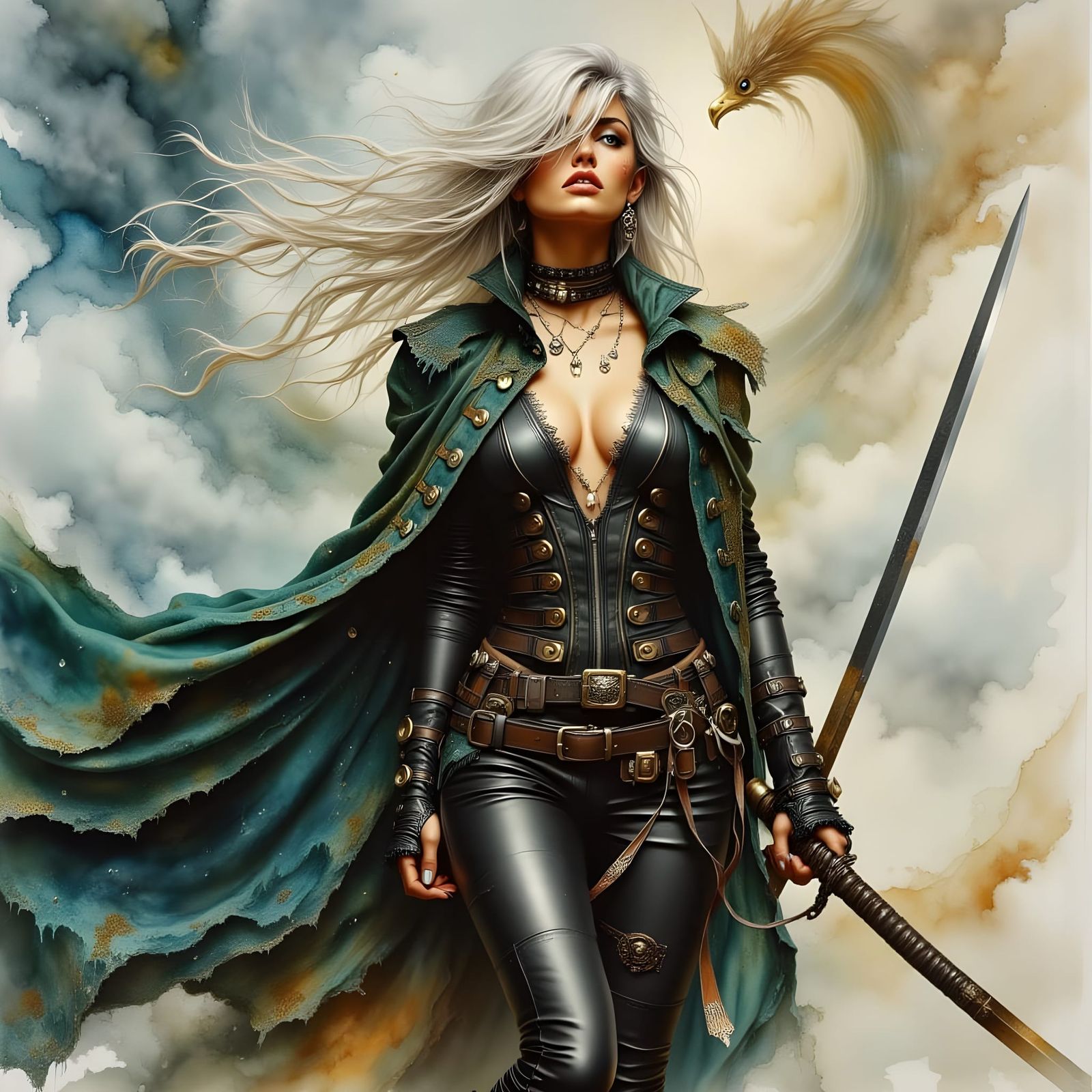 Sensual Woman Ranger as Oil Painting