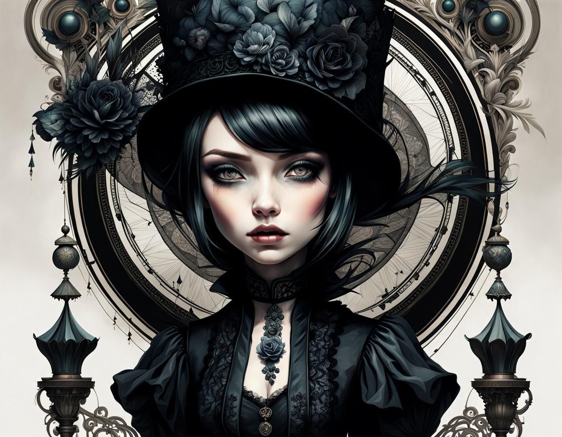 gothic girl in pretty hat