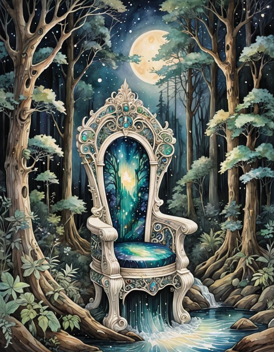 Majestic Pearl Throne Under Starlit Sky