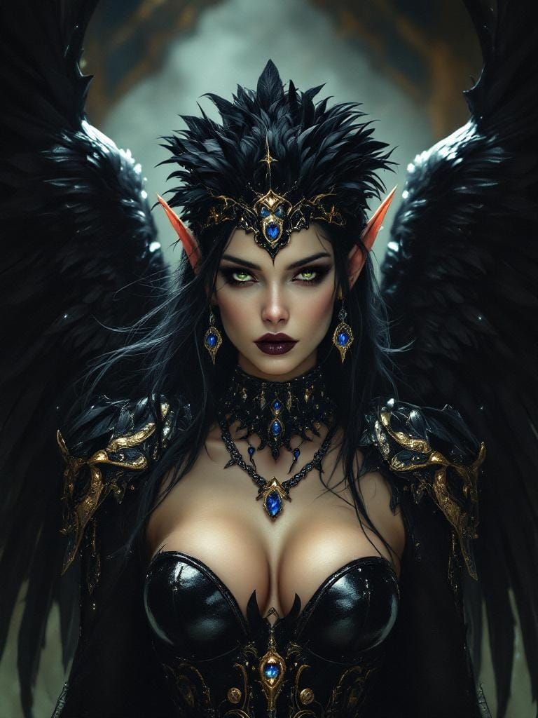 Raven Court Priestess with Sapphire Jewelry