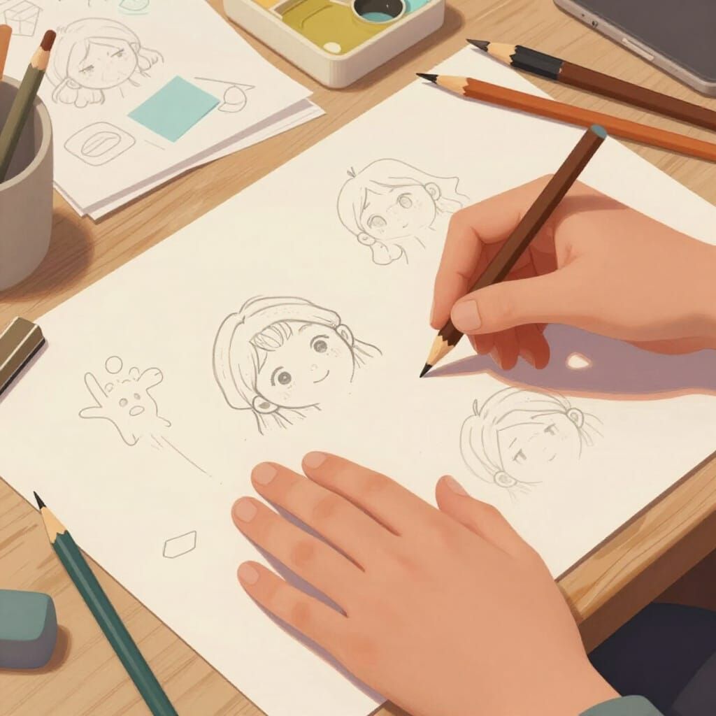 Hands Exploring New Creative Practice with Art Supplies