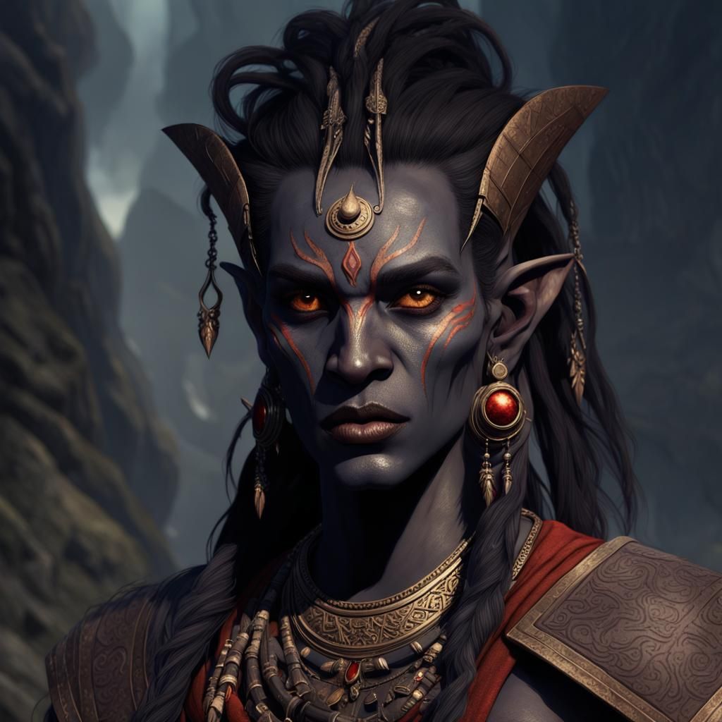 Dunmer Portrait: Dark Elf in Aztec Vedic Style