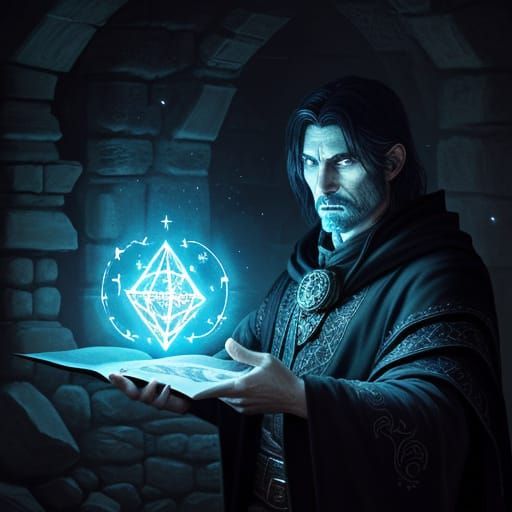 Wizard Casting Spell in Dark Tower Digital Painting