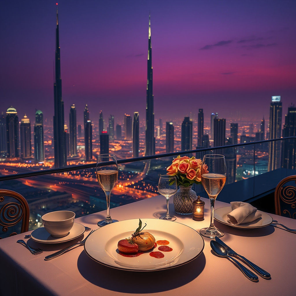 Dubai Rooftop Fine Dining with Cityscape View