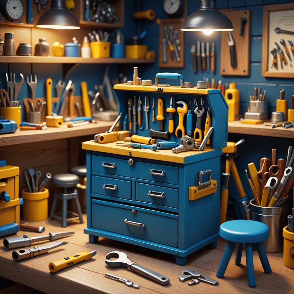 Chibi Toolbox Repair Shop in Warm Golden Lighting