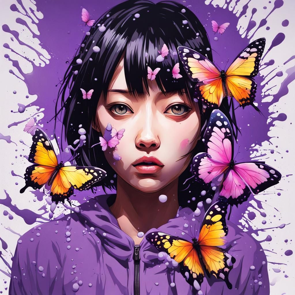 Kanao Tsuyuri in Graffiti Art with Butterflies