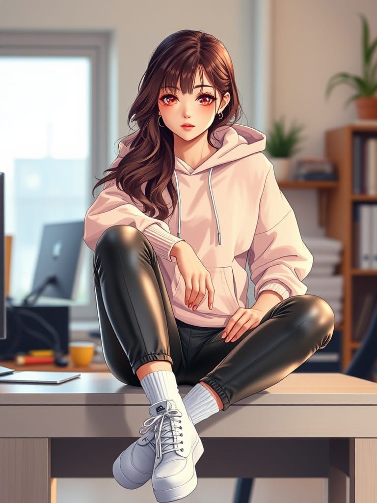 Anime Style Portrait of a Young Woman in Relaxed Pose