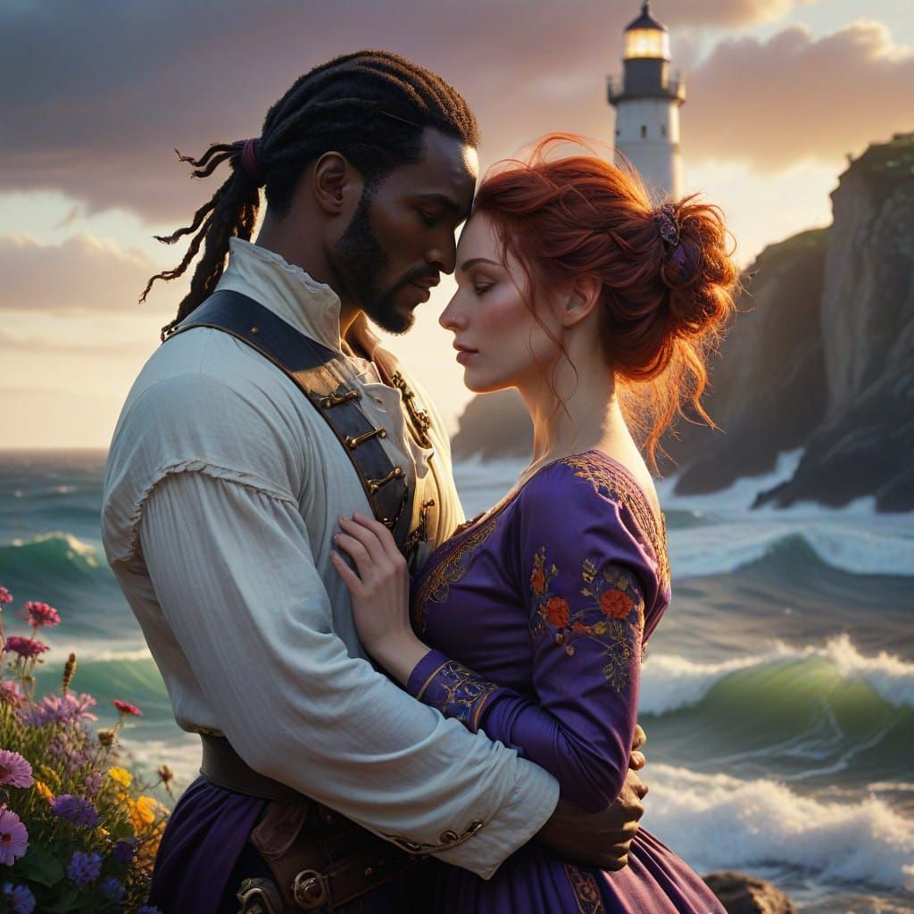 Ethereal Pirate Romance in Vibrant Floral Splendor