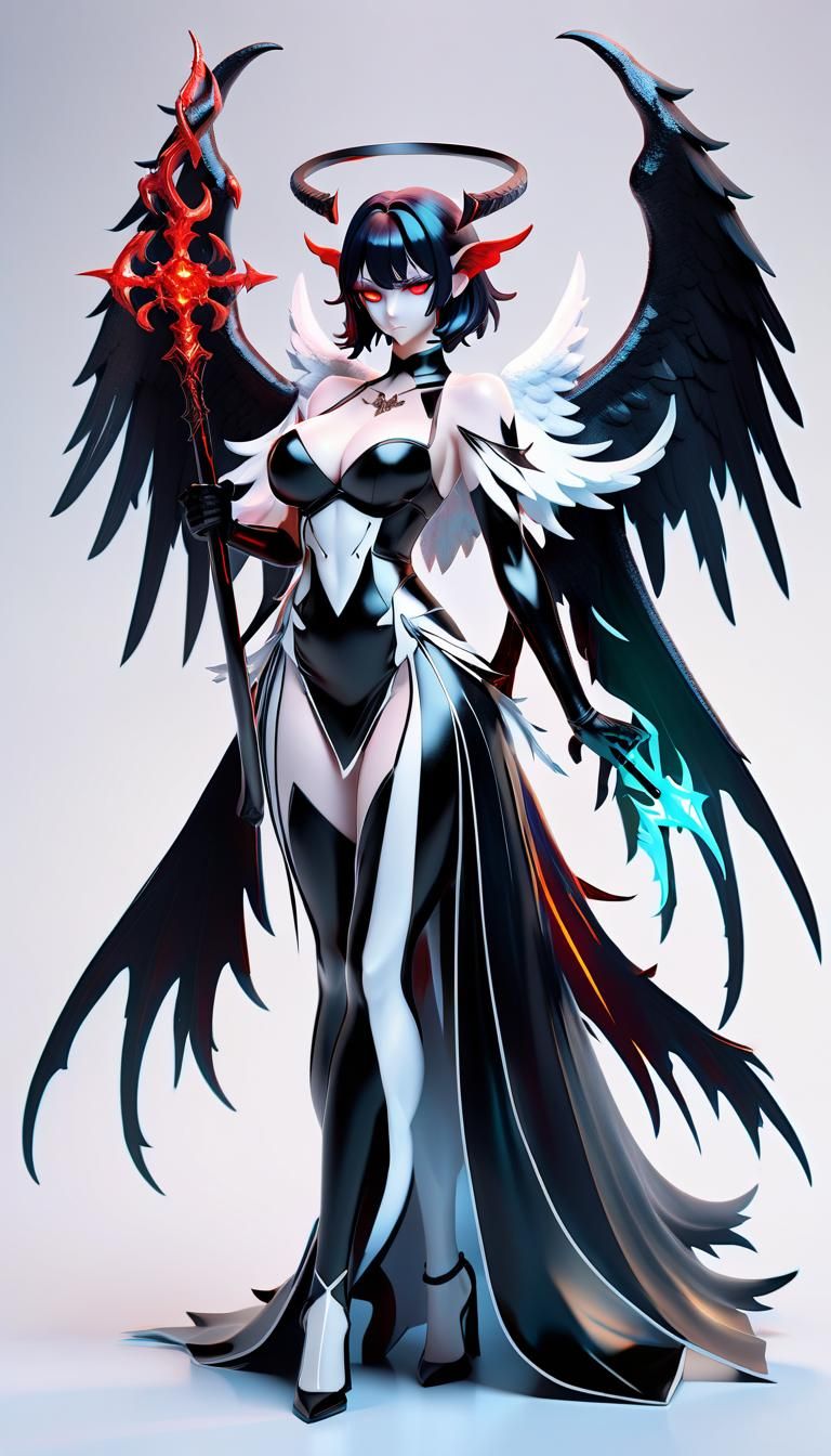 Anime-Style Devil and Angel Dual Character