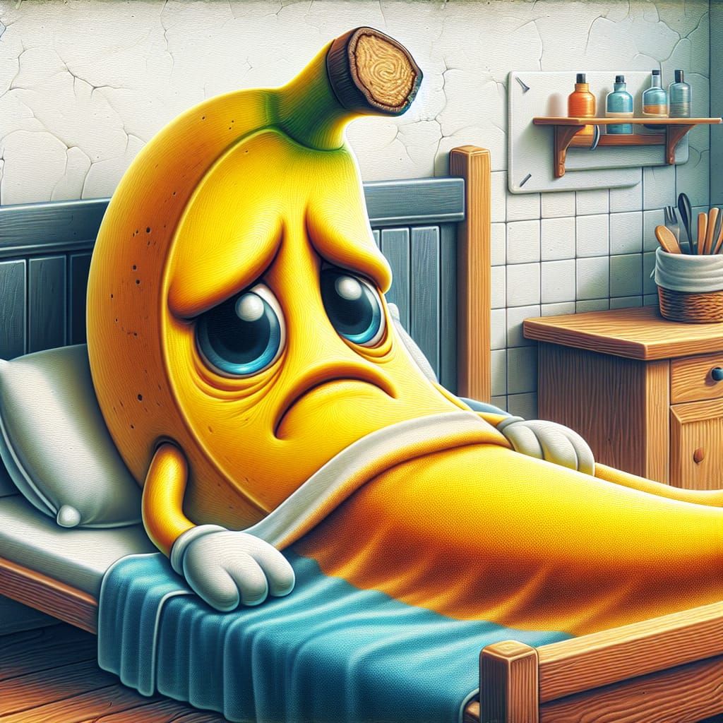 Sad Banana in Bed: Oil Painting