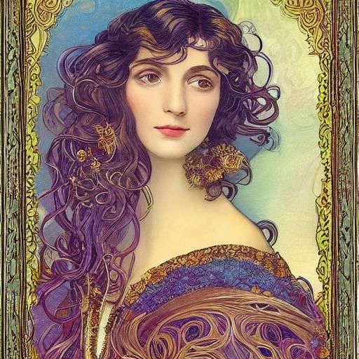 Art Nouveau Woman Portrait with Flowing Hair