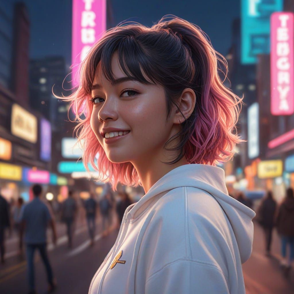 Surreal Japanese Girl in Vibrant City Pop Style