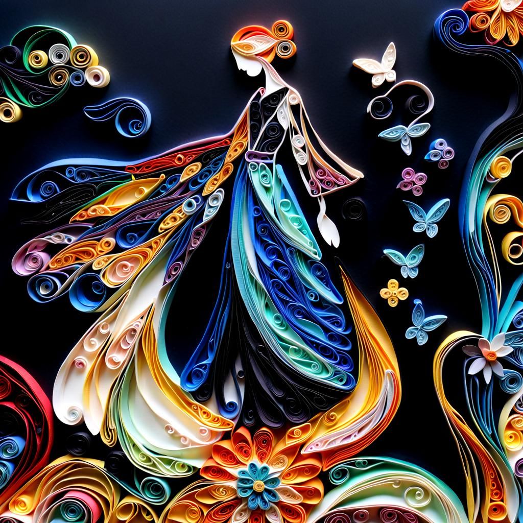 Surreal Golden Quilling Art in Dreamlike Landscape