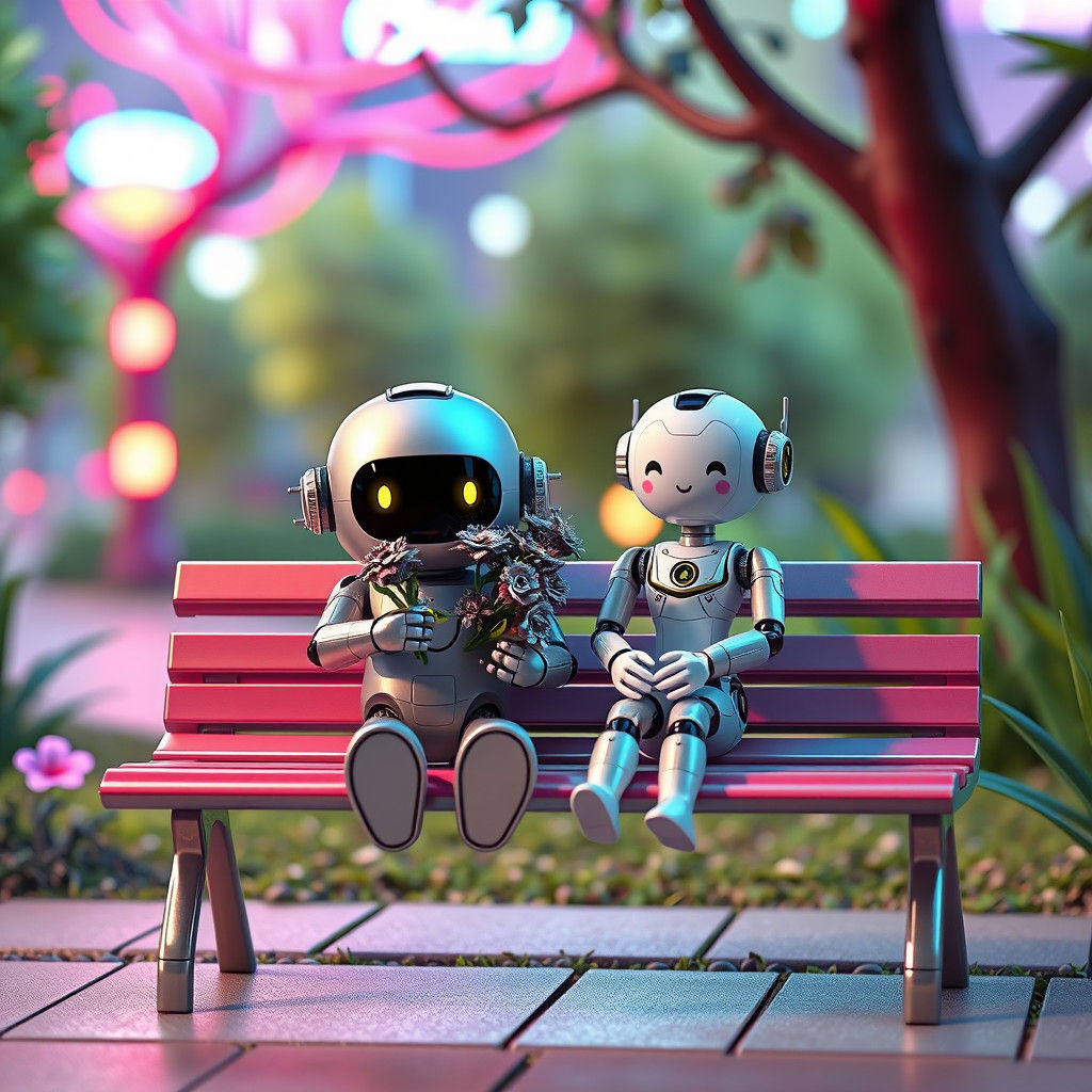 Neon Robots in Futuristic Anime Park