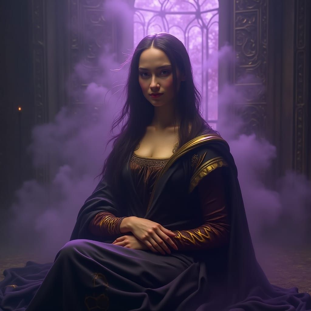 Mona Lisa in Cyberpunk Art Nouveau Style