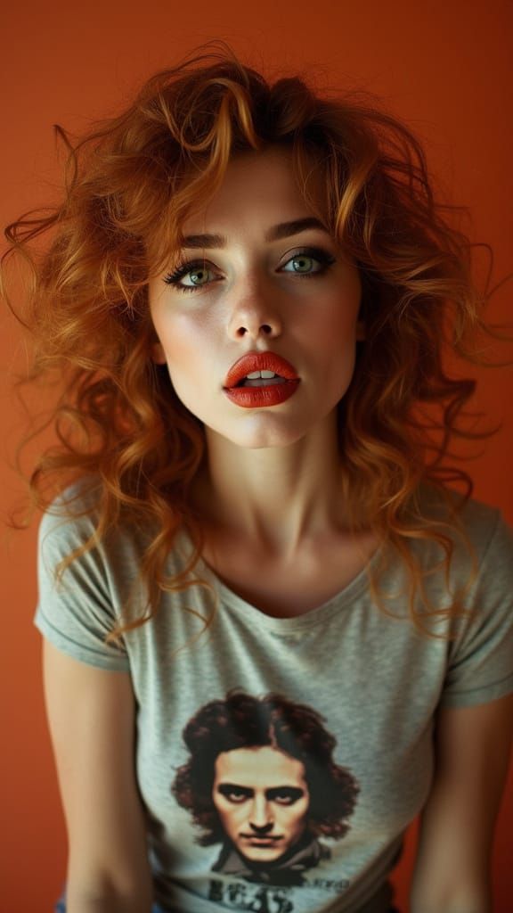 Retro Glam Portrait of Woman with Auburn Curls