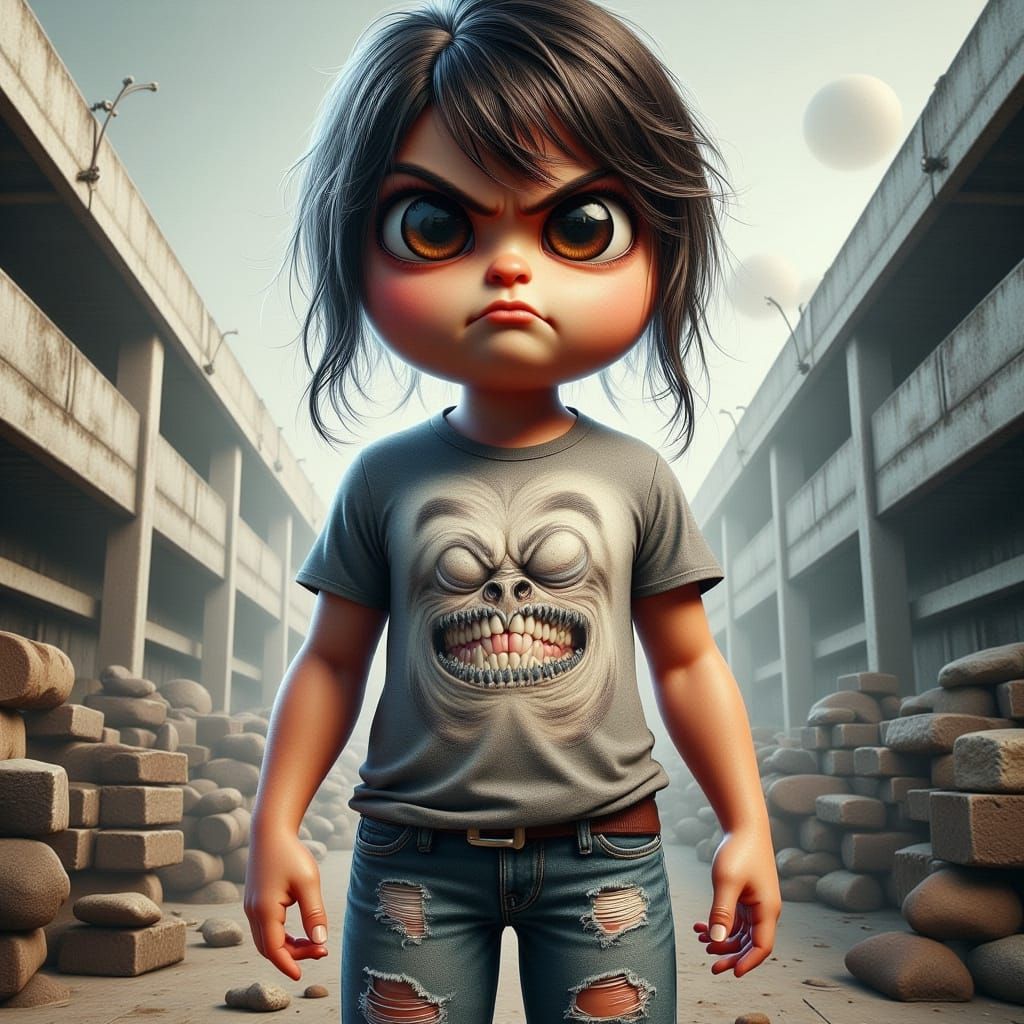 Grumpy Girl Portrait in Expressive Artistic Styles