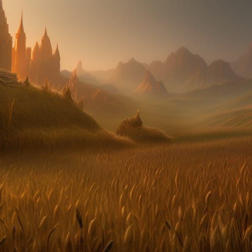 Golden Wheat Field: Detailed Matte Painting