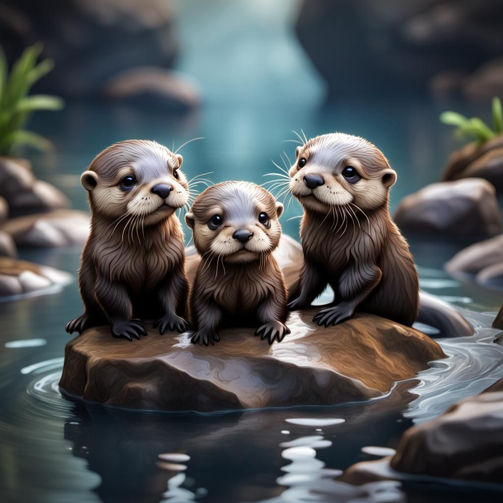 Joyful Chibi Otters Playing in High Definition