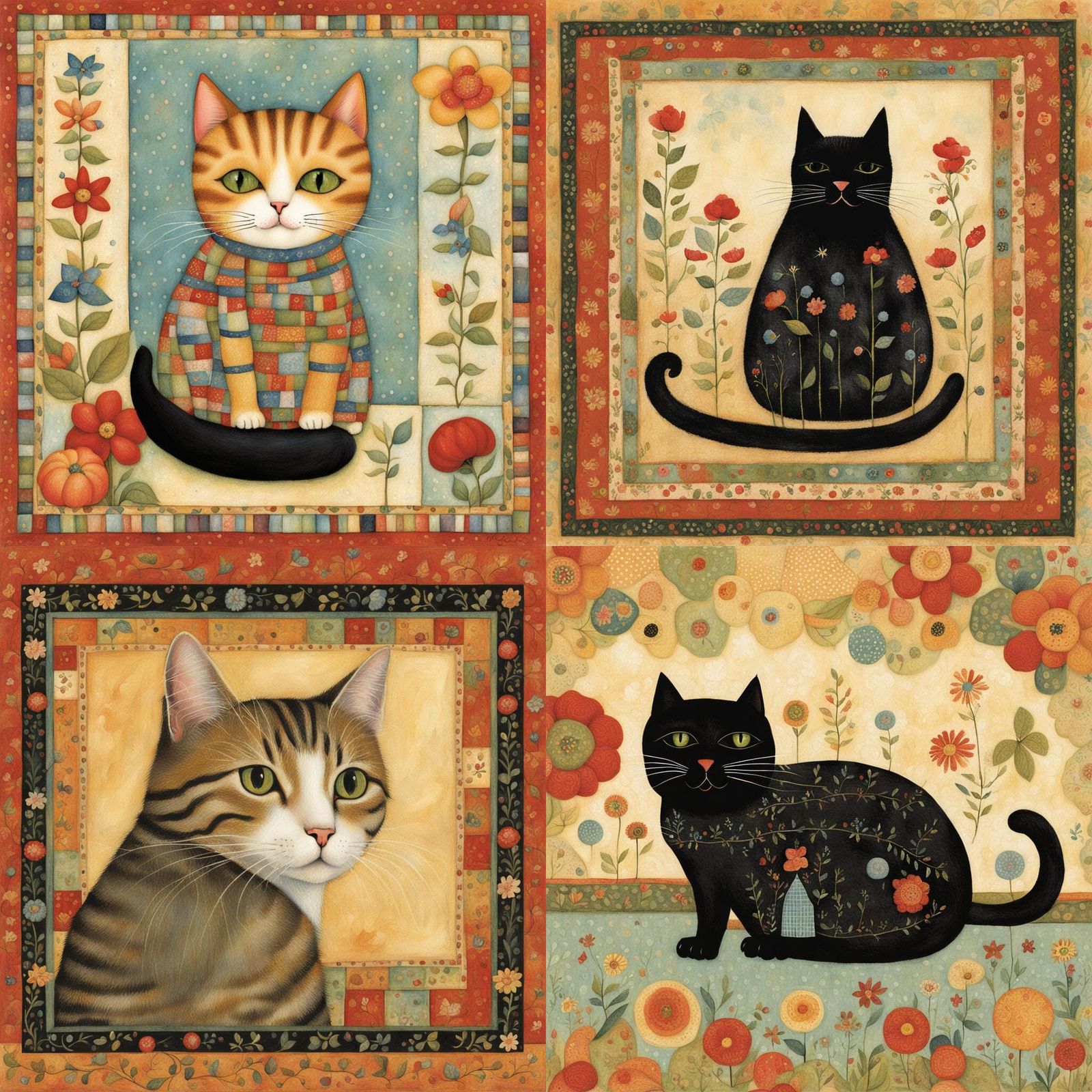 Charming Cat Illustration in Naive Art Style