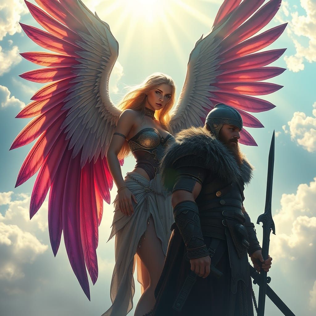 Valkyrie and Viking in Divine Light