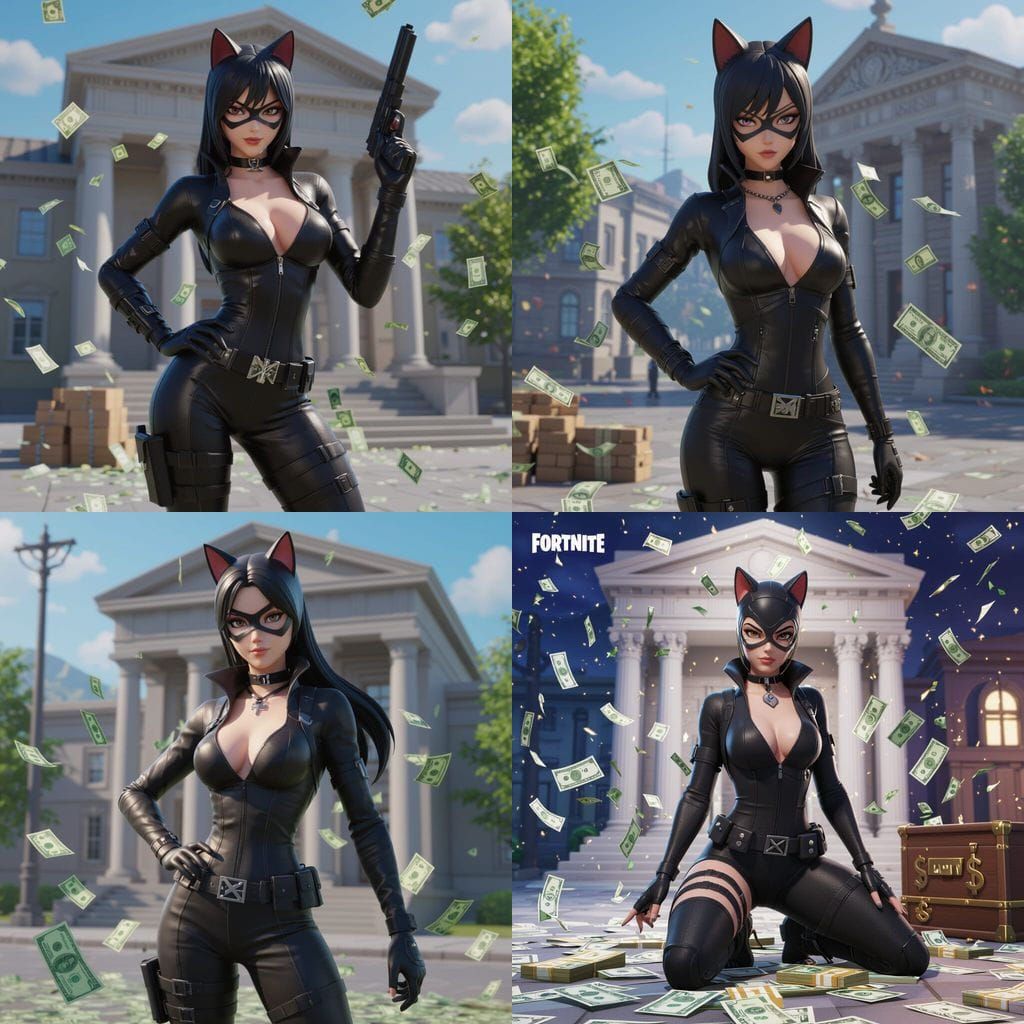 Fortnite Catwoman Robs Bank in Detailed 3D Anime Style
