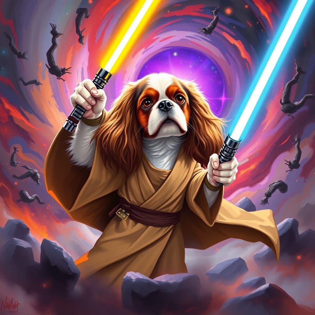 Jedi Cavalier King Charles Spaniel Fights Cosmic Dark Forces