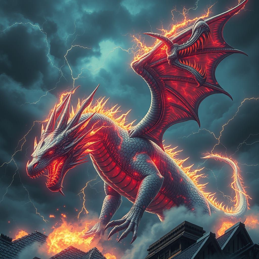 Majestic Electric Dragon in Stormy Sky