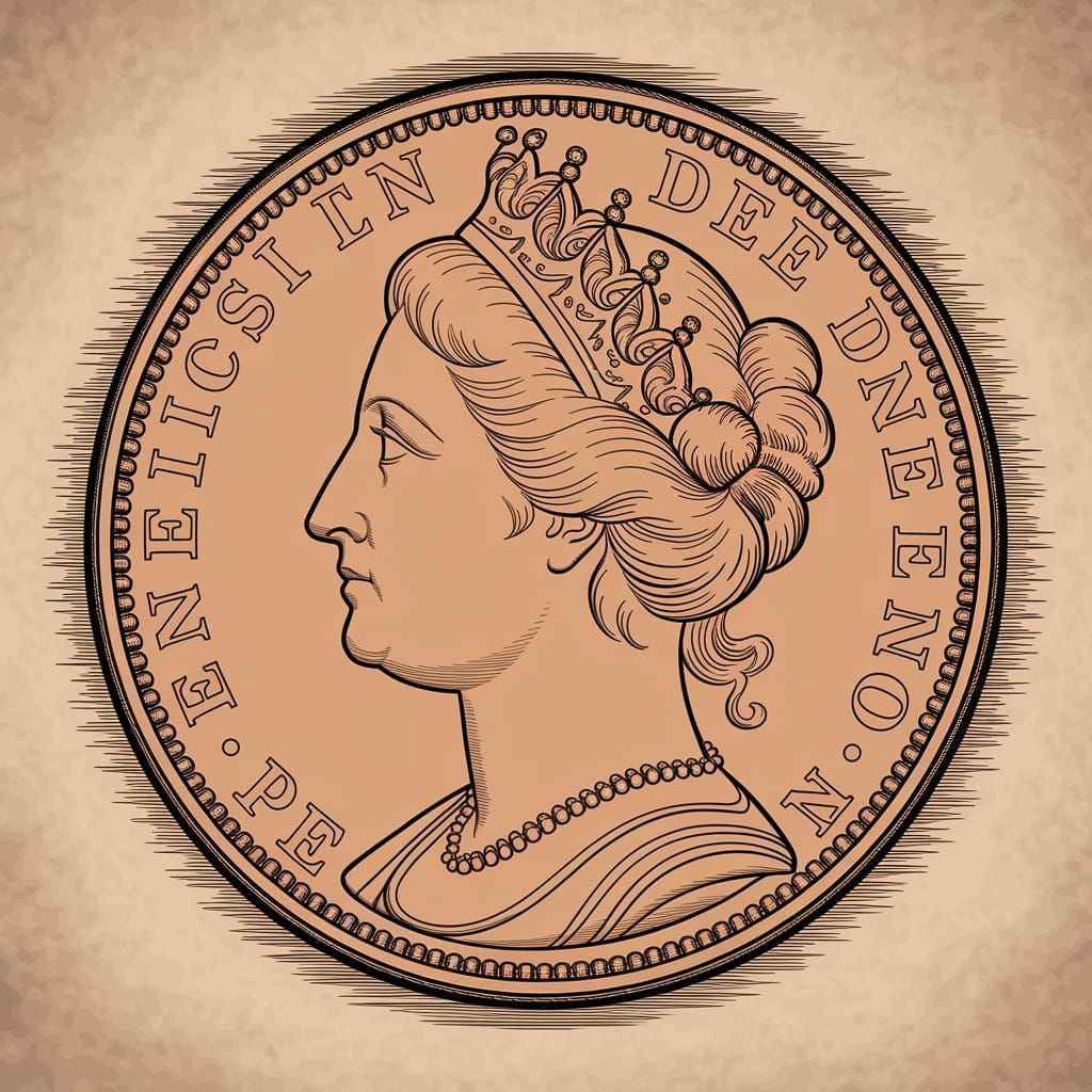 Queen Victoria Penny: Pen and Ink Renaissance Drawing