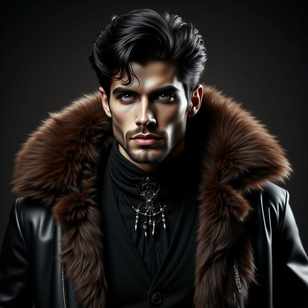 Handsome Russian Prince in Fur Coat, Volumetric Lighting