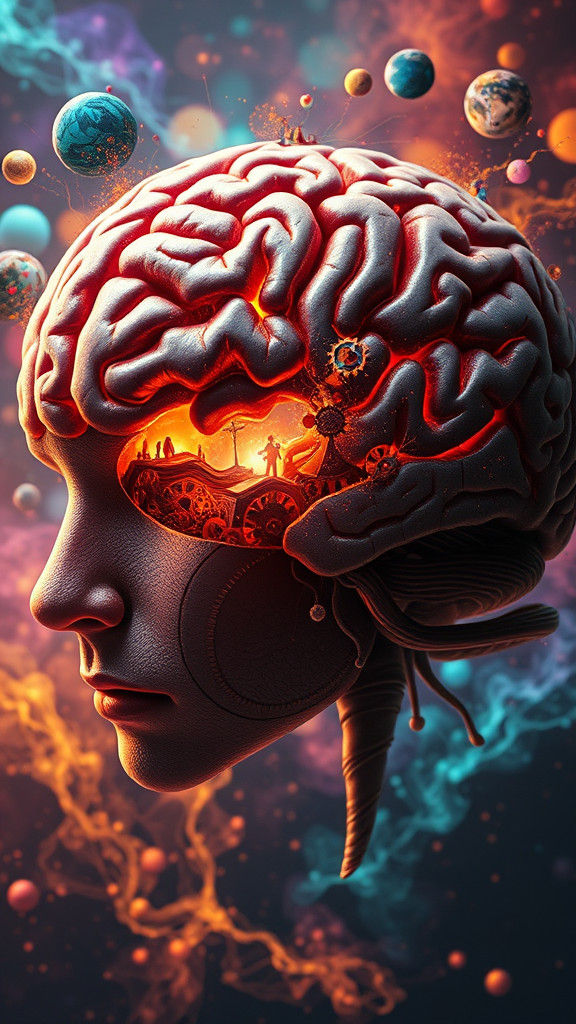 Surreal Brain with Looping Scenes in Splash Art Style