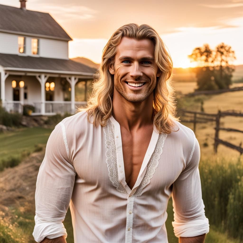 Blond Man with Long Hair at Sunset