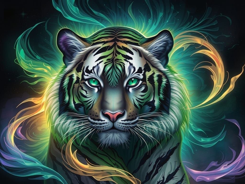 Majestic Bengal Tiger Radiates Ethereal Energy in Celestial ...
