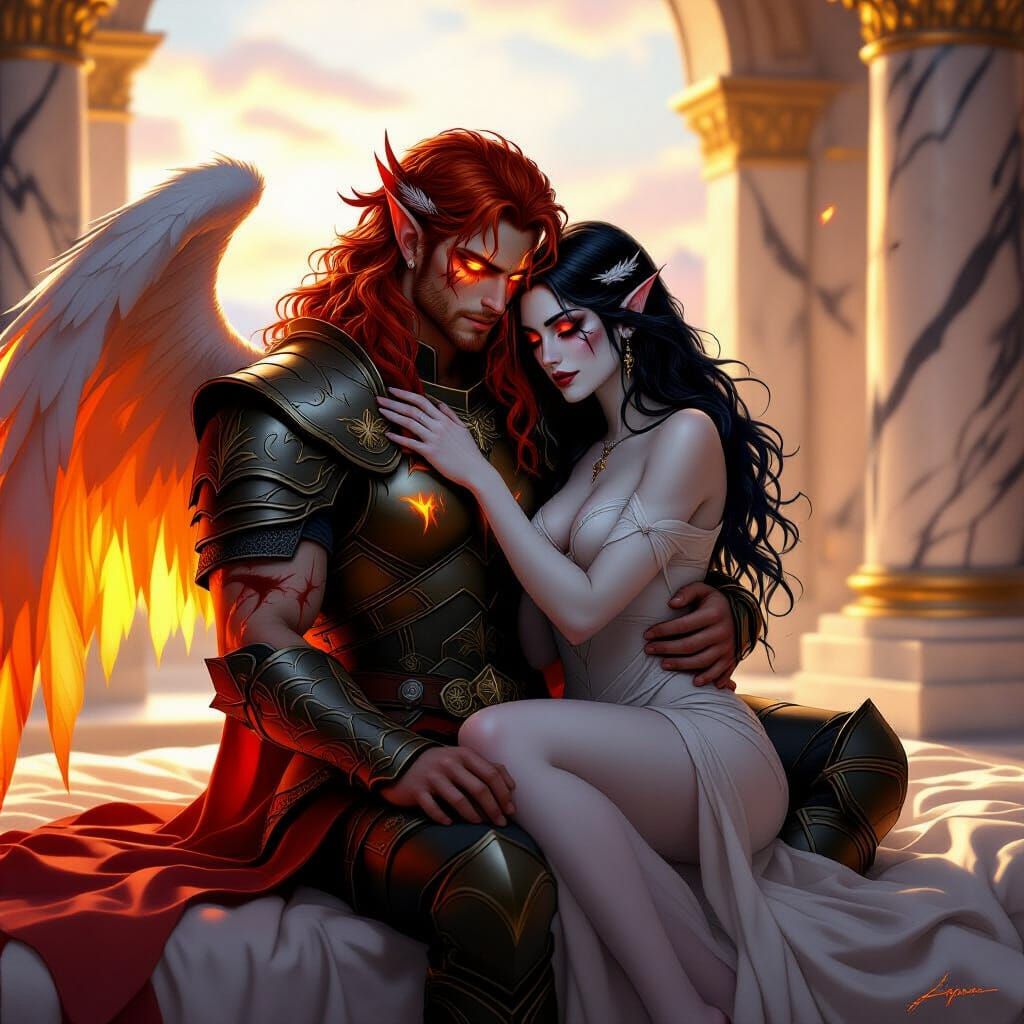 Angel Vampire Couple Find Peace in Dawnlit Chamber