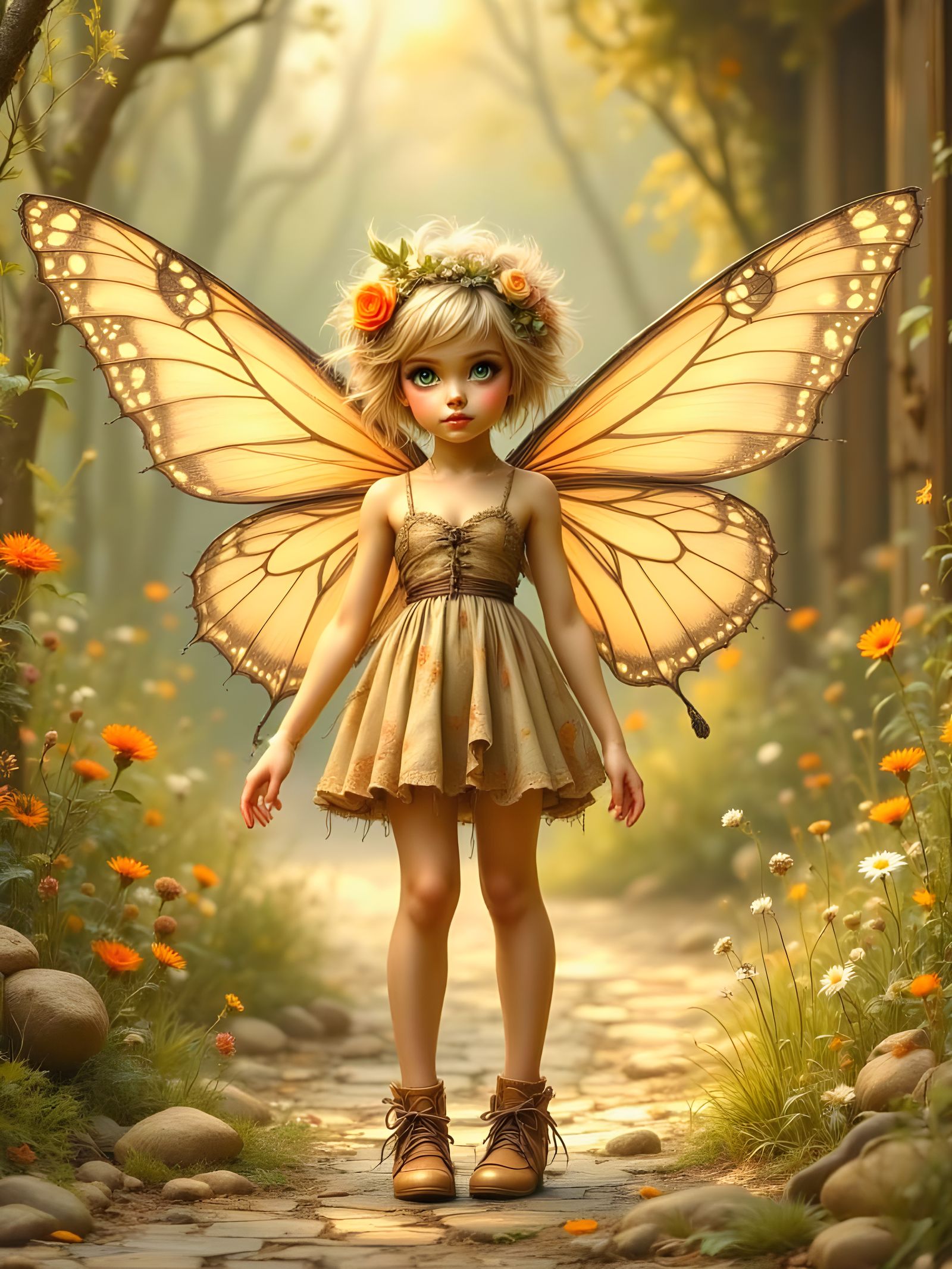 Pixie in Charcoal Sketch Style with Butterfly Wings