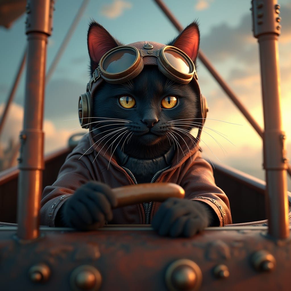 Whiskered Feline Aviator in Vintage Sopwith Camel