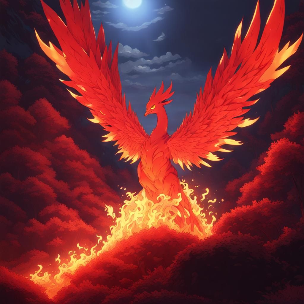 Hyperdetailed Anime Moltres in Volumetric Lighting