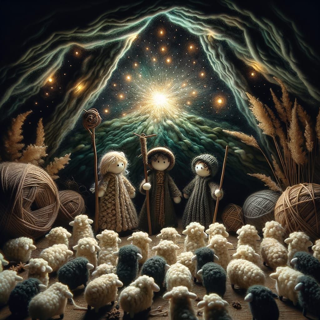 Cozy Stop-Motion Night Scene with Woolen Figures