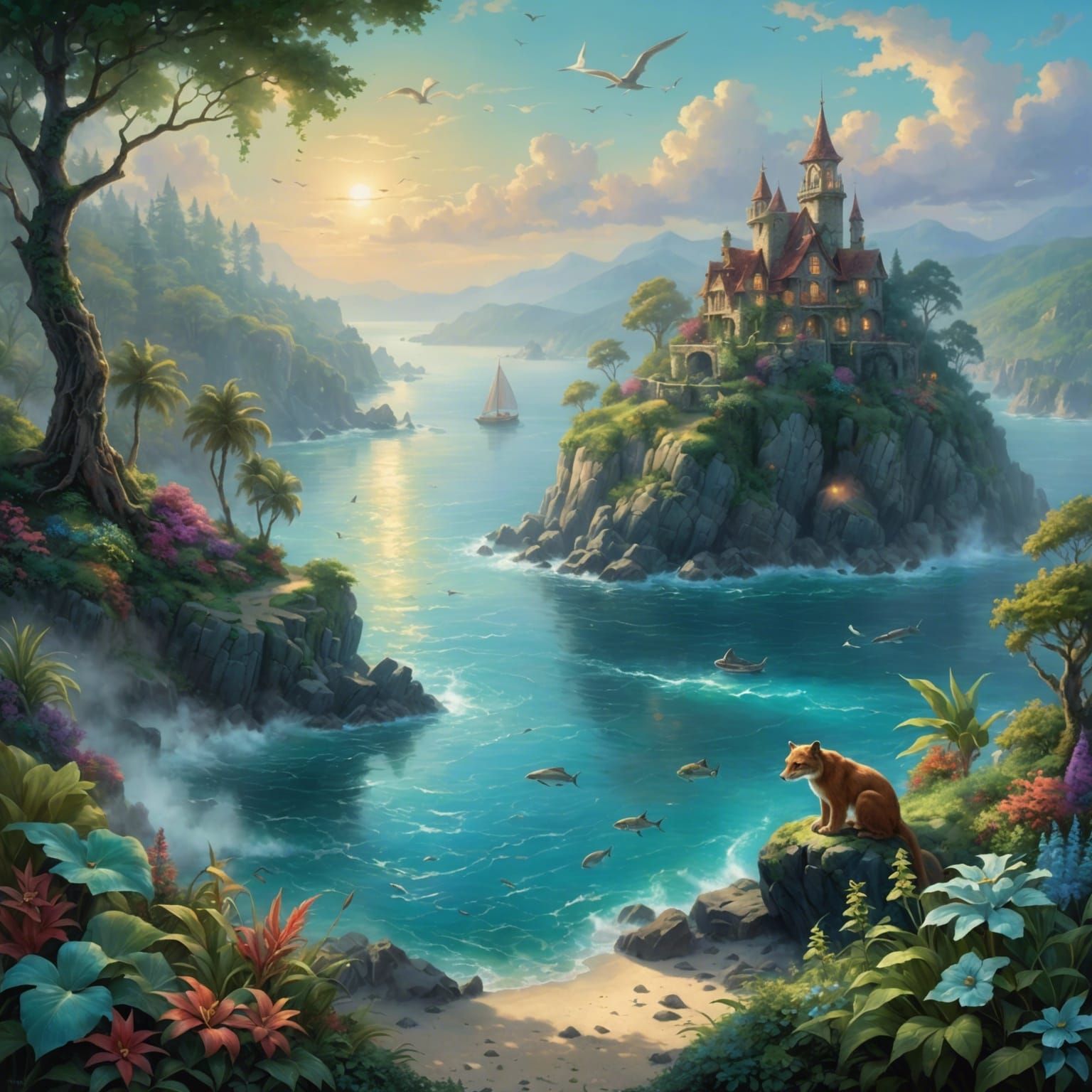 Lush Island Paradise with Aqua Ocean Waters