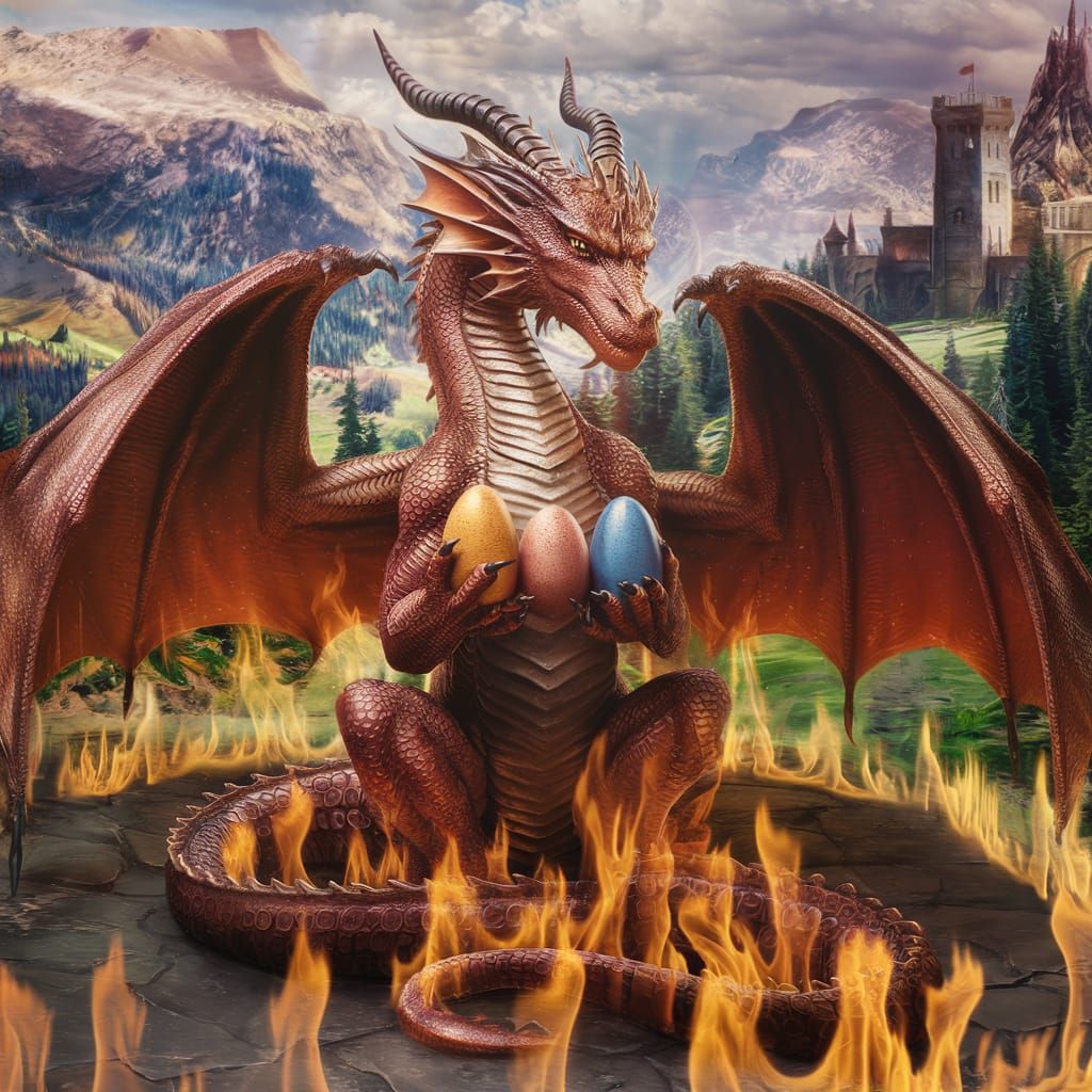 Dragon Queen with Eggs in a Fiery Realm