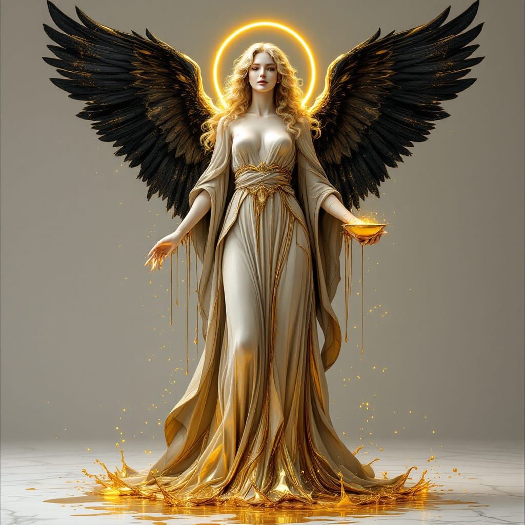 Majestic Angel Statue in Liquid Metal Robes