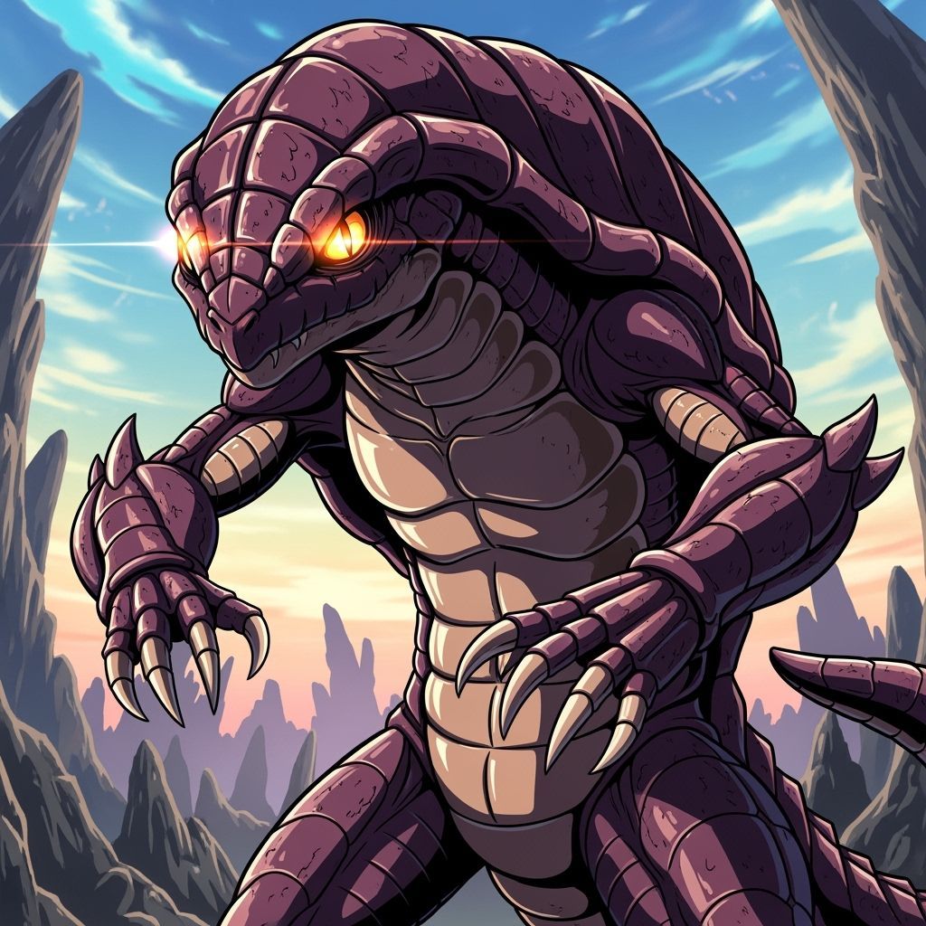 Vibrant Anime Wyrmtile Creature in Alien Landscape