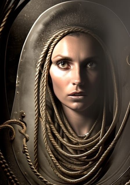 Exquisite Woman in Jail Cell with Ropes