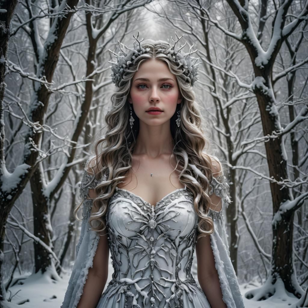 Goddess of Snow-Covered Forests: Hyperrealistic Portrait