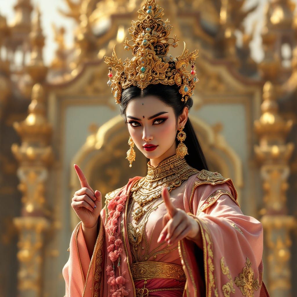 Burmese Goddess Pan Htwar in Royal Attire
