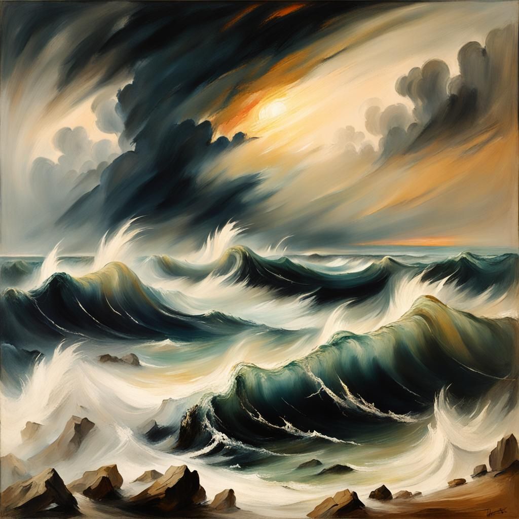 Stormy Sea Painting in the Style of Turner