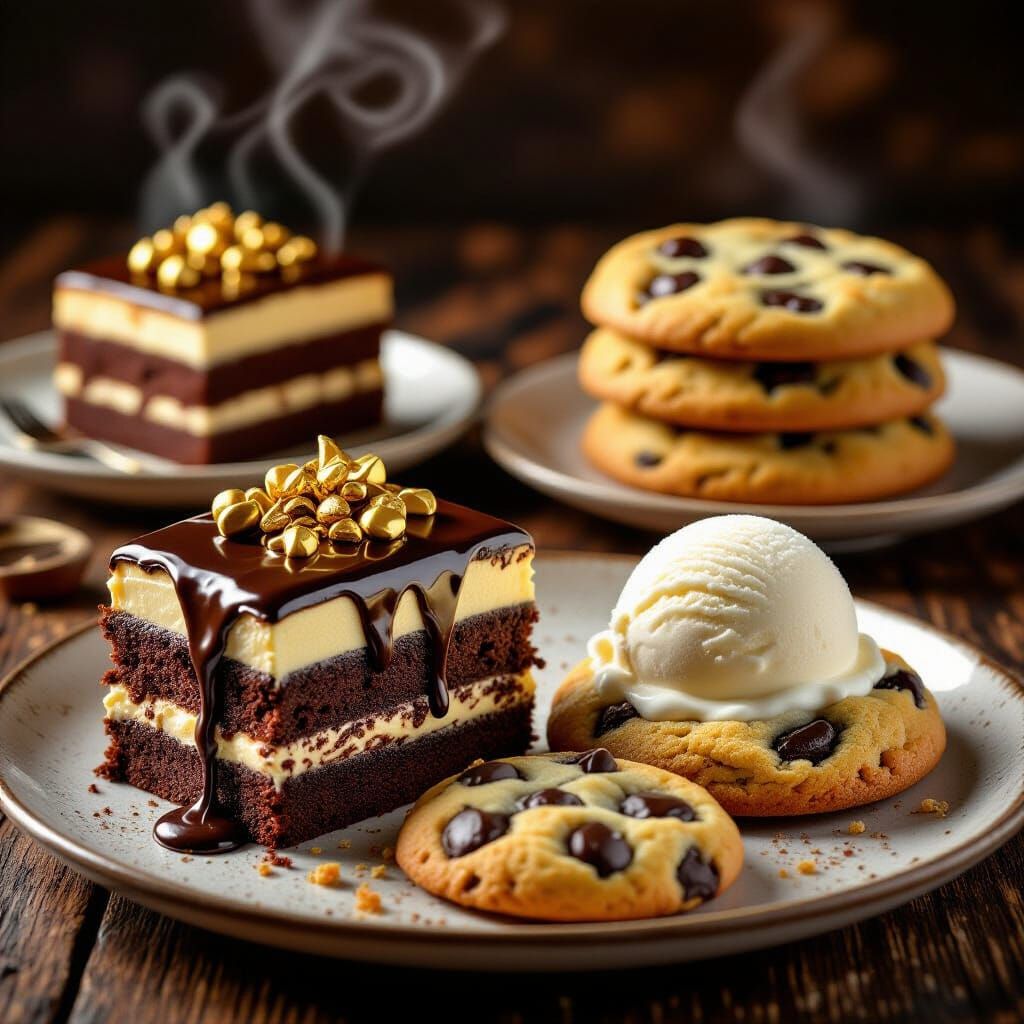 Photorealistic Close-Up of Four Decadent Chocolate Desserts