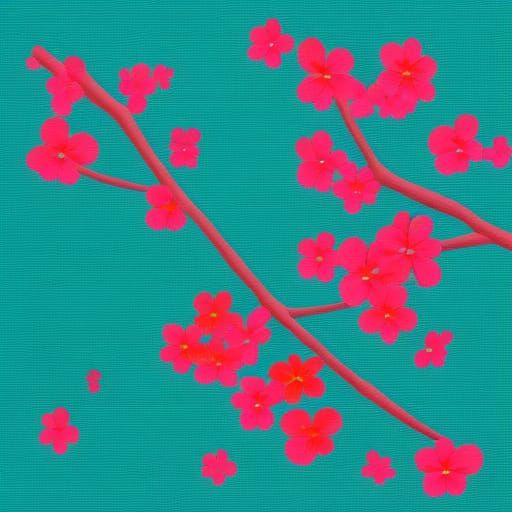 Abstract Micro Cherry Blossom Art in Complementary Colors