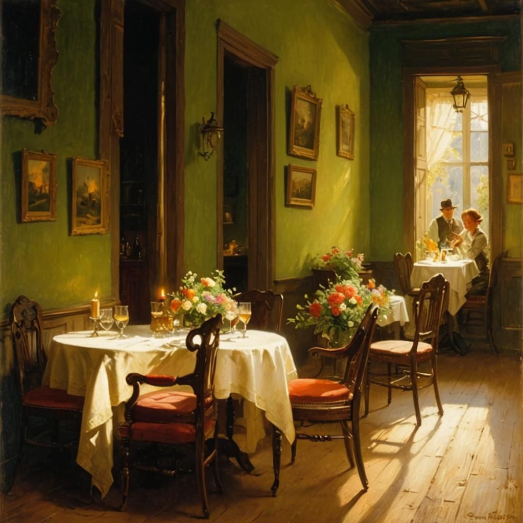 Cozy Café Scene in the Style of Carl Spitzweg