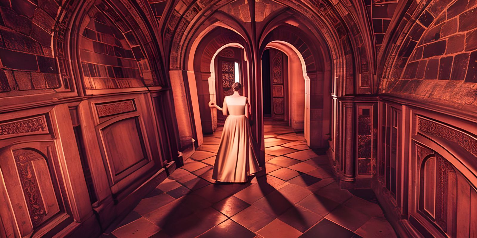 Medieval Fantasy Hallway with Figures, Professional Photogra...